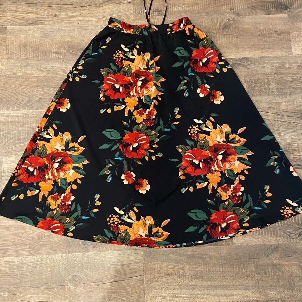 Womens Floral A-Line Skirt Draw String, Adjustable Waist, Silky Material